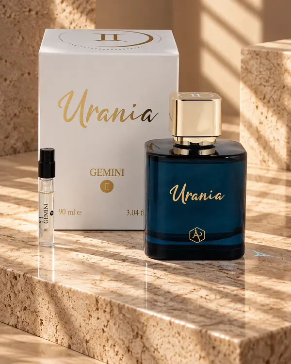 Urania Gemini parfüm şişesi ve kutusu, İkizler burcu