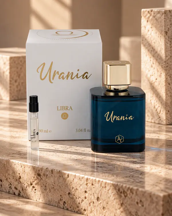 Urania Libra parfüm şişesi ve kutusu, Terazi burcu